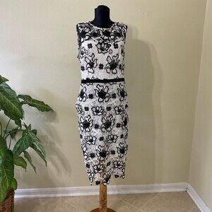 Womens Bisou Bisou by Michele Bohbot White/ Black  Lace Dress Size 12